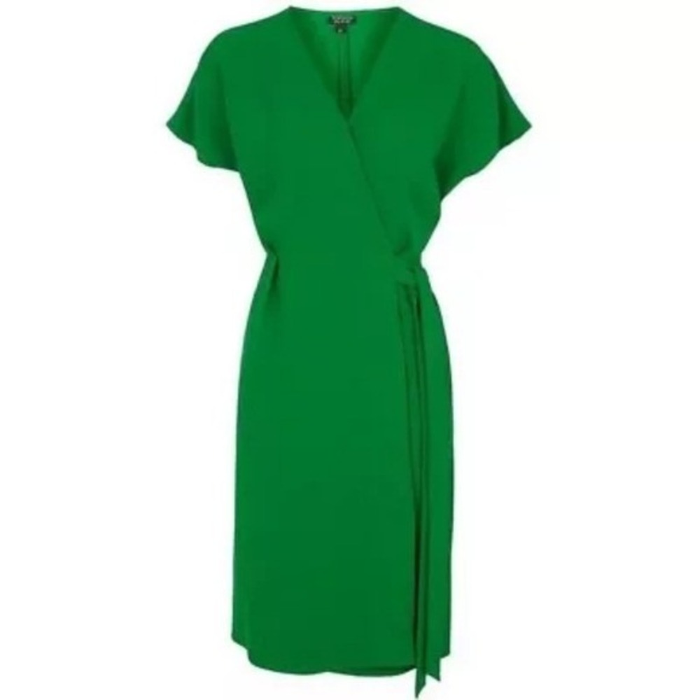 Topshop Vibrant Green Wrap Midi Dress Size 2